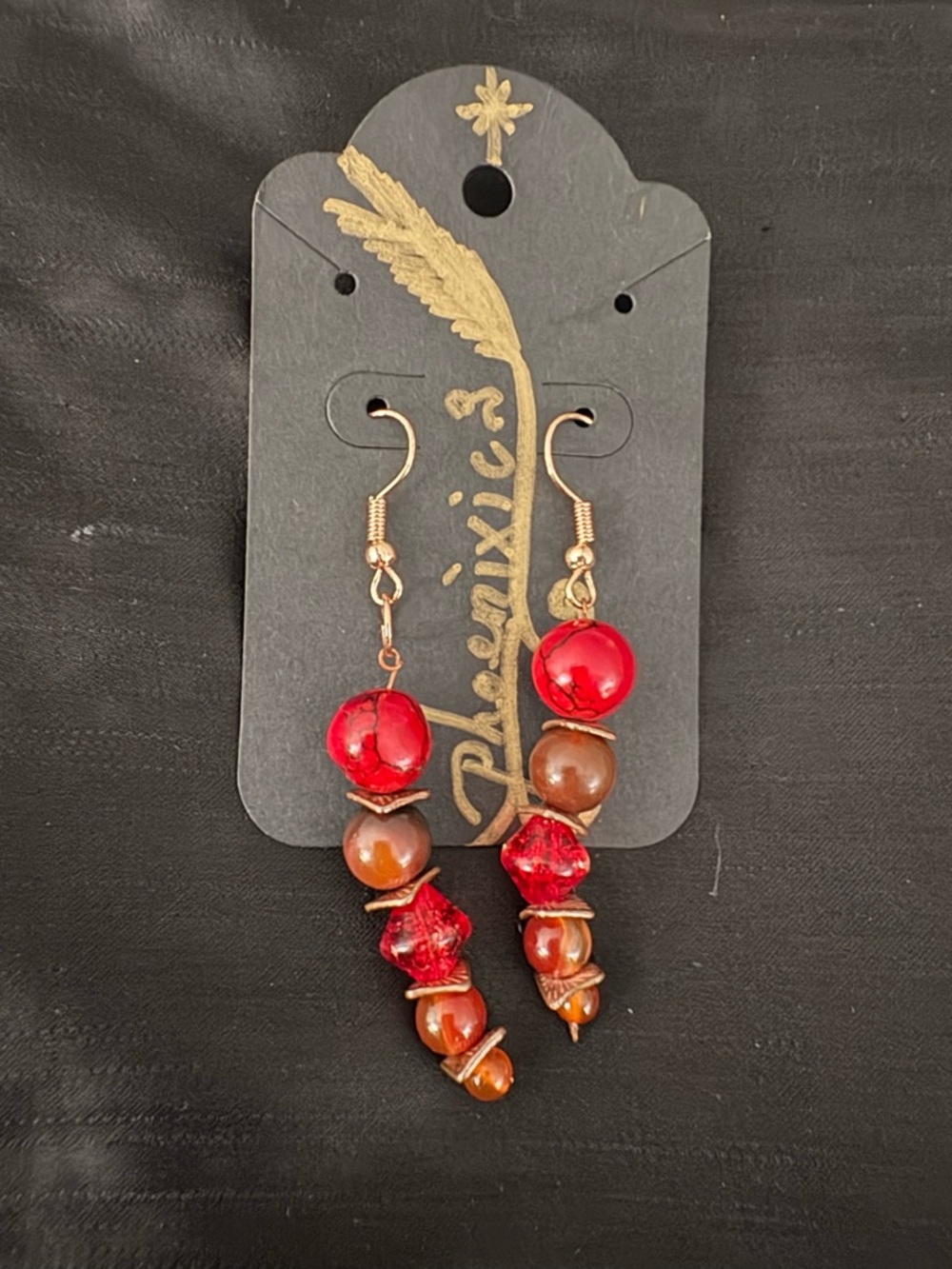 Phoenixix3 Carnelian & Copper Beaded Flexible Drop Earrings